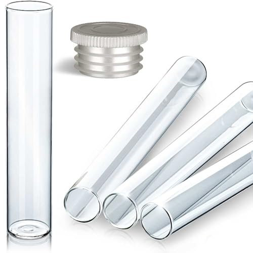 Tuuters 25x Glasröhrchen mit Verschluss in silber für Gewürze, Vanilleschoten, Zigarren oder zur Hochzeit – aromadicht und kristallklar (180x20)