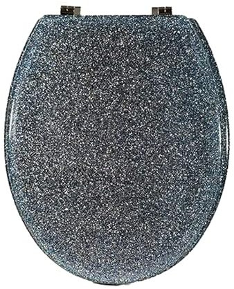Biznest Polyresin Toilet Seat Glitter Stunning Glittering Detailing Durable Design Perfect Bathroom Addition (Silver)