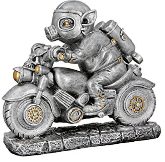 Brillibrum Design Steampunk Deko Firgur Schwein auf Motorrad Mechanical Skulptur Zahnrad Dekoration Industrial Steam Punk Kunst Figur (Schwein/Variante 16)