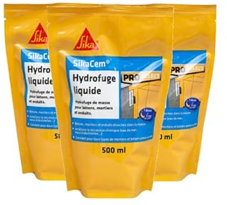 SIKA Lot de 3 hydrofuges de Masse Liquide SikaCem - pour béton et mortier - 500ML