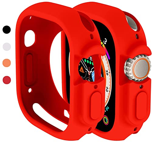Miimall Funda compatible con Apple Watch Ultra 2/1 49 mm, carcasa flexible de TPU para bordes de protección contra arañazos, antigolpes, anticaídas, para iWatch Ultra 2/1, 49 mm, color rojo