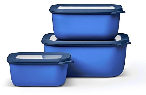 Mepal - Multischale Cirqula Rectangular Set 3-teilig - Vorratsdosen mit Deckel - Geignet als Aufbewahrungsbox, Kuhlschrank, Gefrierschrank & Mikrowellengeschirr - 750 ml, 1500 & 2000 ml - Vivid Blue