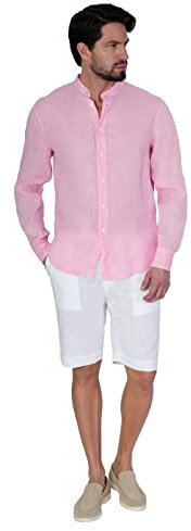 1st American Camicia Uomo 100% Lino Made in Italy – Collo Coreano – Slim Fit Estiva Elegante e Traspirante – Manica Lunga – Leggera e Casual