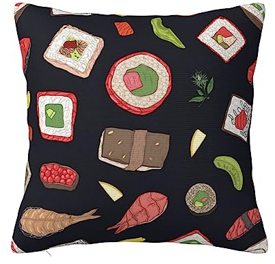 TEMKIN Japanischer Sushi-Kissenbezug, stilvoll, doppelseitig, Plüsch, für Sofas, Schlafzimmer, Auto-Kissen und Polstermöbel, Schwarz