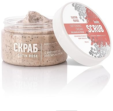 BODI BEAUTY Körperpeeling Satin Rose 330ml mit Korundpulver, Kokosnuss, Rosen, Sheabutter, Traubenkernöl, Panthenol - Body Scrub, Peeling Körper | porenreiniger