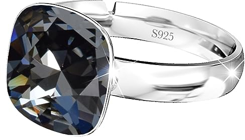 925 Sterling Silber 44 farben Ringe für Damen Verstellbarer mit Marken Kristalle, Glänzend Cubic Zirkonia Ring Fingerring Kommt in Schmuck Geschenk Box (Silver Night)