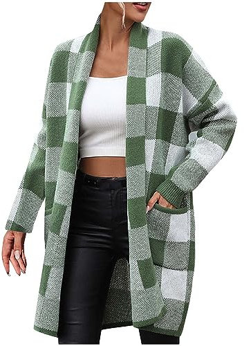Cardigan Lavorato a Maglia all'Uncinetto Abiti di Base per Donna Autunno Inverno Maglione Cappotti Lunghi Donna 2025, K-x28 Verde Lime, XL