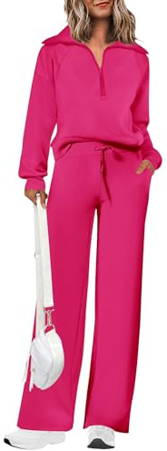 PRETTYGARDEN Women's 2 Piece Tracksuit Outfits Long Sleeve Half Zip Sweatshirt Sweatpants Lounge Set Sweatsuits (Rose Red,Medium)