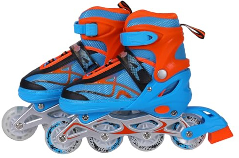 Endless EL1027 Inline Adjustable Skates Large 39 EUR (UK 5.5) - 43 EUR (UK 9) for 12 Years and Above | Blue, Orange | Aluminium Chassis and 70 mm PU Wheels | All Wheels Flash, ABEC 7 Bearings
