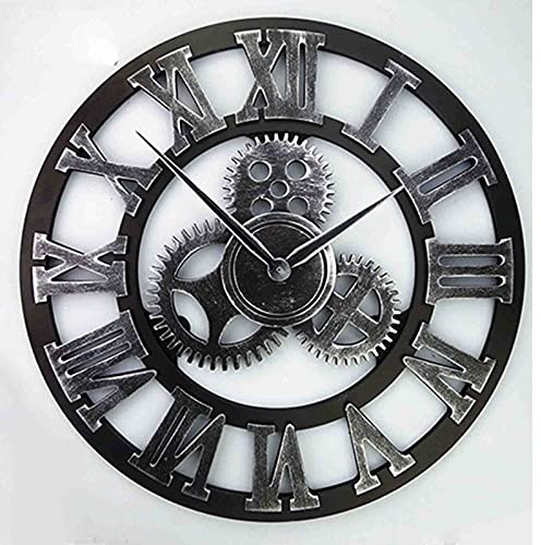 Wall Clock,Outdoor Clock,Garden Clock,Extra Large Wall Clock Decorative Wrought Iron, Silent Quartz Industrial Gears Black Rustic Metal Numeral European Steampunk Cog Vintage Distressed Details ( Colo