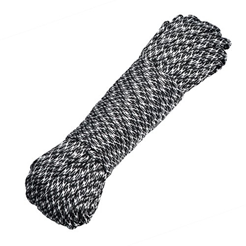 DonDon 30 Meter langes Stoffband Nylon-Schnur Paracord-Seil Survival Band zum Basteln und für Outdoor Camping Aktivitäten 4 mm - 7 Stränge schwarz-weiß