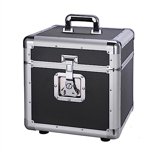 CD Halter Schallplatten-Aufbewahrungsbox mit Schloss, stabiler Schallplatten-Sammel- und Organizer mit Rahmen aus Aluminiumlegierung, abnehmbarer Abdeckung, for 10-Zoll- und 12-Zoll-Schallplatten DVD