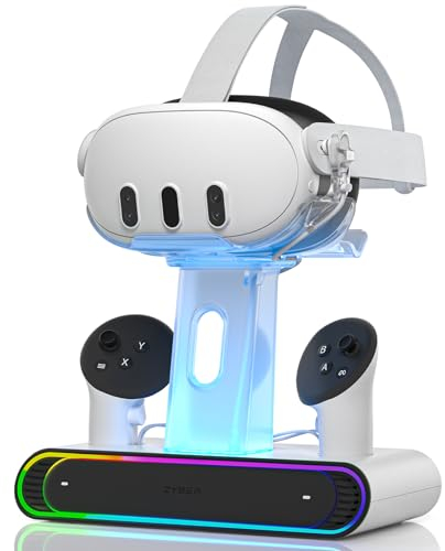 ZYBER RGB Charging Dock for Meta Quest 3 Accessories, Fast Charging Station with 2 Rechargeable Batteries for Oculus Quest 3