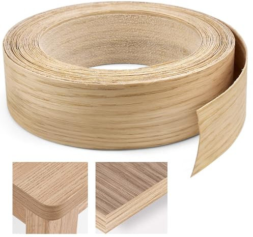 YAANBUNB 40mm Wood Veneer Strip 7.5m Oak Veneer Edging Tape Pre-glued Veneer Roll Preglued Hot Melt Adhesive Iron On Edge Banding for Desk Wardrobe Cabinet Door Frame Furniture Restoration