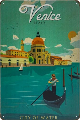 Historisches Retro Vintage Blechschild mit Souvenir Reisemotiv, Ferien, Abenteuer, Urlaub Deko Schild, 30 x 20 cm (Venedig, Italien)