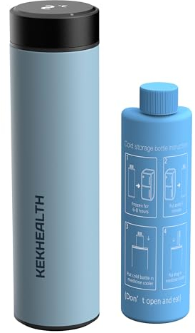 KEKHEALTH Nevera Medicamentos Portatil Con Pantalla de Temperatura 60 Horas 1-3 Pluma, Nevera Insulina Viaje para Diabéticos con 2 Enfriador, Bolsa Gel Frio(Azul Brumoso)