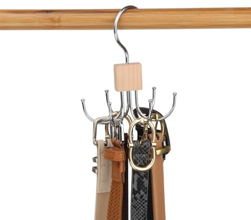 LMSAWK Rotazione a 360 Gradi Appendiabiti per Cravatte, Portacinture in Legno, Appendiabiti Per Cravatta, Per Calzini, Cintura, Guanti, 6 Ganci, Colore del Legno