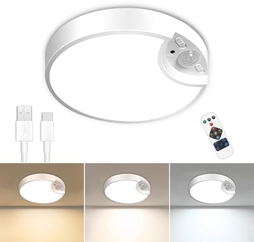 Rechargeable Motion Sensor Ceiling Light with Remote, 7.5-inch Wireless LED Battery Powered Pir Light, 8000mAh Battery Operated for Bathroom, Garage, Shed, Hallway, Loft