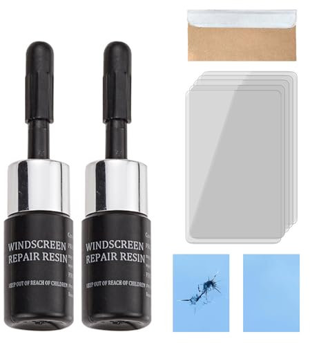 Biglumin 2 PCS Kit Reparation Pare Brise, Kit de Réparation de Verre Fissuré, Liquide Réparation Verre, Kit Réparation Verre,Reparation pare Brise, pour Craquelures, Rayures, Trous, Dommages en éToile