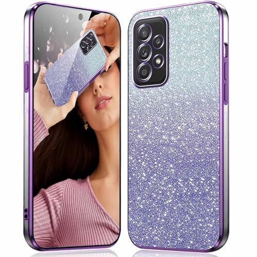 DESSEN Hülle für Samsung Galaxy A52 5G / 4G / A52s 5G Handyhülle Glitzer - Transparent Silikon Schutzhülle Stoßfest Case mit Galvanisiertes Rahmen und Glitter Karte Dünn Weiche Glitzernde Cover, Lila