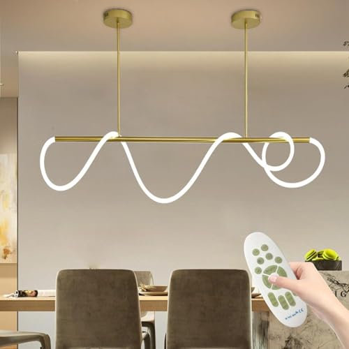 ASJK Hängelampe Esstisch Moderne LED Pendelleuchten, 35W Kronleuchter Dimmbar mit Fernbedienung, weichem Silikon-Hängeleuchte für die Küchen, Esszimmer, Wohnzimmer. Gold,100CM