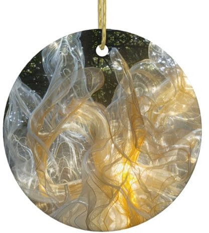 Decorazione per albero di Natale con velo bianco, in ceramica, rotonda, adatta per Capodanno, casa, riunioni, decorazione ornamentale