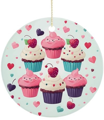 Weihnachtsschmuck, Cupcake-Bonbon-Herzen, süße Weihnachtsdekoration, Keramikornament, Weihnachtsbaumschmuck, Weihnachtsanhänger zum Aufhängen, Weihnachtsschmuck für den Weihnachtsbaum