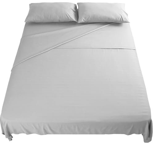 Set Lenzuola Letto Matrimoniale 150x190 cm 4pz Set Completo Lenzuolo Letto Piatto, Coprimaterasso con Angoli e Federe 50x80 in Morbida Microfibra Spazzolata Anti-Acaro Lavabile in Lavatrice