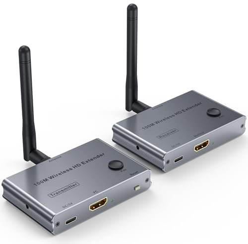 Trasmettitore e ricevitore HDMI wireless 4K a 30 Hz, kit di estensione wireless HDMI, 100 m, trasmettitore video e audio 4K e ricevitore per casting video e audio a televisore a grande schermo da