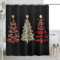 Tenda da doccia con albero di Natale, tenda da bagno nera con disegni scintillanti di alberi di Natale, tenda da doccia in tessuto impermeabile per decorazione del bagno, 183 x 183 cm