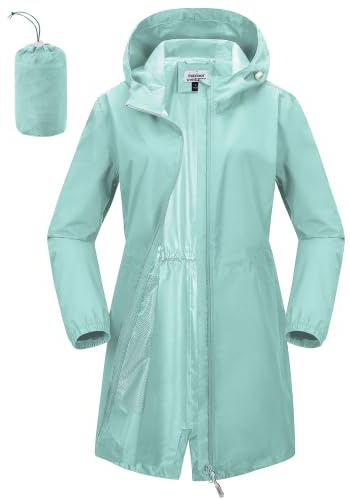 Outdoor Ventures Women's Waterproof Rain Jacket Packable Long Rain Coat