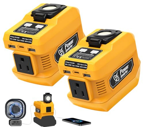 2 Pack 220W Power Inverter Compatible with Dewalt 20V Battery, DC 18V to AC 110V - 120V Portable Power Generator, Inverter with 2 USB Ports, 1 Type-C 1 Outlet