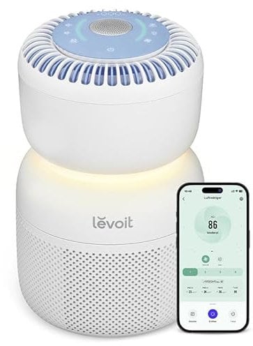 Levoit HEPA Luftreiniger mit 5 Sensoren, Luftfilter gegen 99,97 Prozent Schimmel Staub Pollen, Echtzeit-Luftqualitätsanzeige, App Steuerung, Nachtlicht & Weißes Rauschen für besseren Schlaf, Sprout