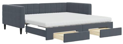 Willood Tagesbett mit Bettkasten & Schublade & Matratze Gästebett 2-in-1 Sofabett Schlafsofa für Schlafzimmer Wohnzimmer Bettsofa Sofa Dunkelgrau 100x200 cm Samt