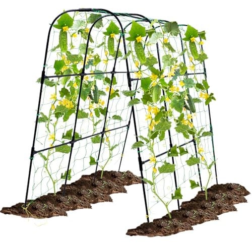 OTOSUNNY Gartenbogen Rankgitter für Kletterpflanzen im Freien, 127 x 121,9 cm, Gurken-Rankgitter, Hochbeet, rostfreies Metall, Kletterpflanzenstütze für Gemüse, Rebe, Blumen, Früchte, mit Netz, leicht
