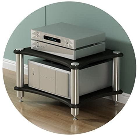 DRFGNF Étagère AV Moderne Noire à 2 Niveaux, étagère HiFi, Meuble TV pour amplificateur, Armoire de Haut-Parleur, 60x48x40cm