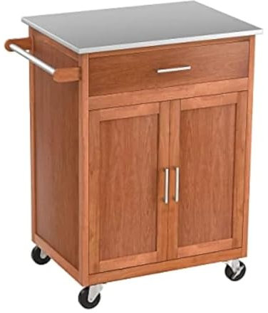 Carrito de Cocina Carro con Isla de Cocina, Carro de Cocina de Granja, Islas de Almacenamiento móviles con cajón Grande, Carro de Madera con Acero Inoxidable Carrito de Servicio