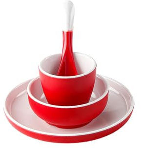 Vajilla de porcelana de imitación blanca comercial con borde de calcomanía, color rojo y blanco esmerilado de doble color