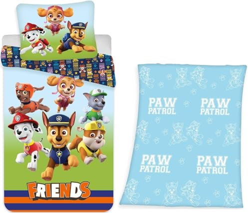 PAW Patrol Friends Bettwäsche-Set 135x200 80x80 und Glow in The Dark Fleece-Decke 130x160