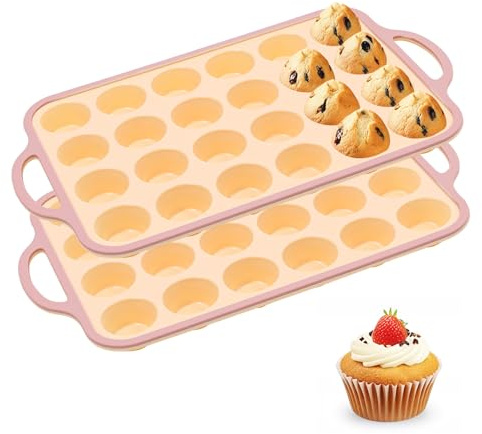 Fimary Silicone Mini Muffin Pan With Metal Reinforced Frame - 24 Cups Durable Silicone Cupcake Pan for Muffin, Cupcakes, BPA Free and Dishwasher Safe - 2 Piece Yellow