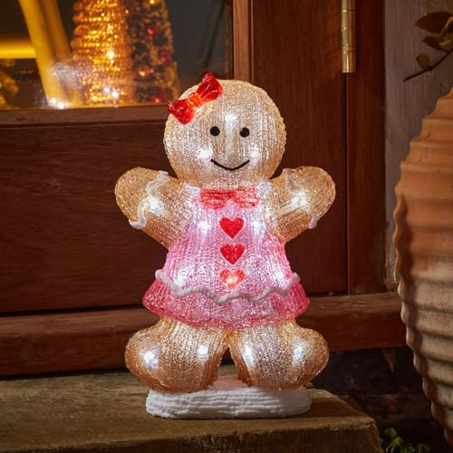 Festive Lights 30cm LED Weihnachtsfigur aus Acryl Lebkuchen Frau weiße LEDs batteriebetrieben Beleuchtung mit Timer Dekoration Weihnachten Deko Außen (Lebkuchenfrau)