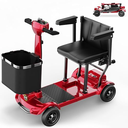TODIMART X17 Scooter de Mobilité à 4 Roues,Autonomie Longue 30–35 km,20kg Pliable et Légère pour Adultes et Seniors,Écran Numérique LED,Lumières Vives,130kg,Scooter Electrique Leger