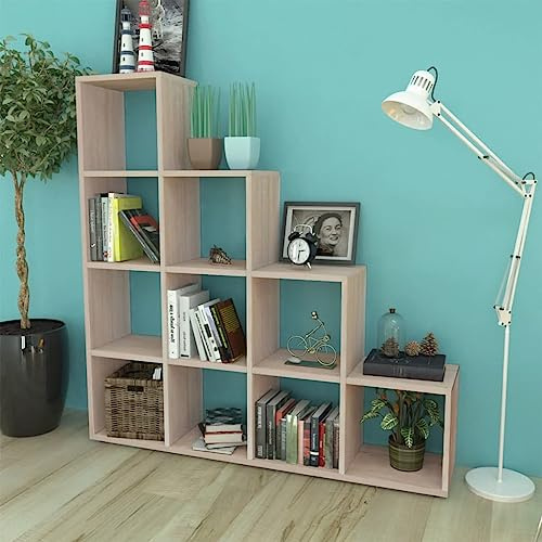 Goyphonic Treppenregal Bücherregal 142 cm Eichefarben, Melaminbeschichtet, 10 Fächer, Standregal für Bücher, Deko, Büro, Wohnzimmer, Flur, Modernes Design