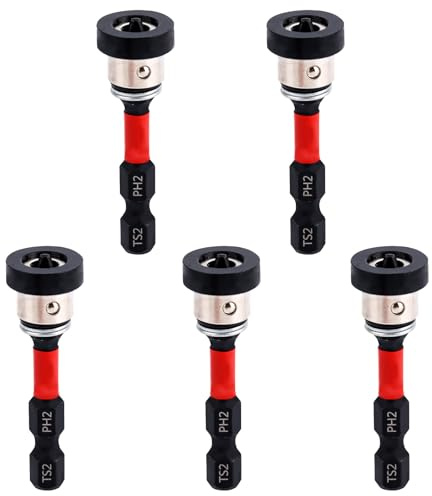 5pcs Magnetic Drywall Screw Setter Bits, Steel PH2 Adjustable Depth Positioning Dimpler Bits Removable Magnetic Collar for Plasterboard Sheetrock Screw Drilling Gun Tools
