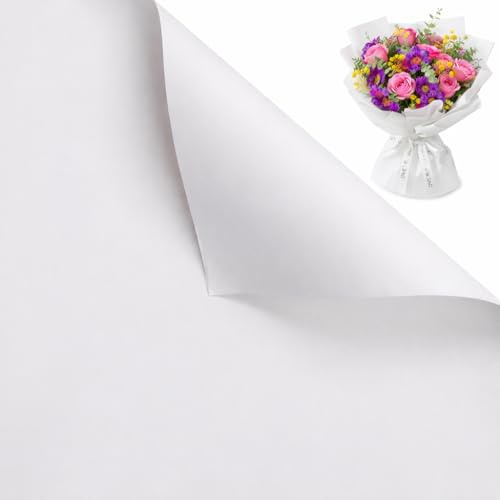 40 Fogli Carta Oya per Fiori, Carta da Imballaggio Impermeabile per Bouquet e Confezioni Regalo, Carta per Fioristi per Packaging Floreale e Artigianato, Dimensioni 55 * 54 cm (Bianco)