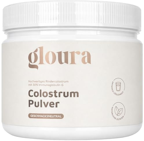 Gloura Premium Colostrum Pulver [120g], Hochwertiges Rindercolostrum mit 30% Immunglobulin G (IgG), 100% reines Kolostrum, geschmacksneutral, laktosefrei, für das Immunsystem & Darmgesundheit