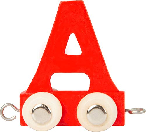 ebyreo Buchstabenzug bunt | Bunte Lok - farbige Waggons | Wunschname zusammenstellen | Holzeisenbahn Namenszug aus Holz | personalisierbar | auch als Geschenk Set (Farbe rot Buchstabe A)
