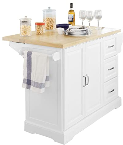 SoBuy Desserte de Cuisine à roulettes Îlot Central avec Plan de Travail Extensible 2 Tiroirs et Étagères Réglables Chariot Mobile pour Cuisine ou Salle à Manger 130 x 46 (+ 25) x 91 cm FKW41-WN