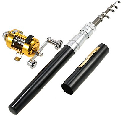 Lixada Mini Teleskop Pen Angelrute + Fishing Wheel, Angel Reel Combo Kit