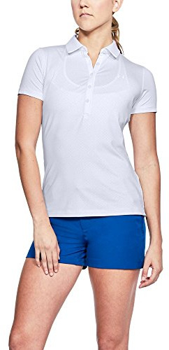 Under Armour Women's Zinger Printed Short Sleeve Polo, White (103)/White, Medium